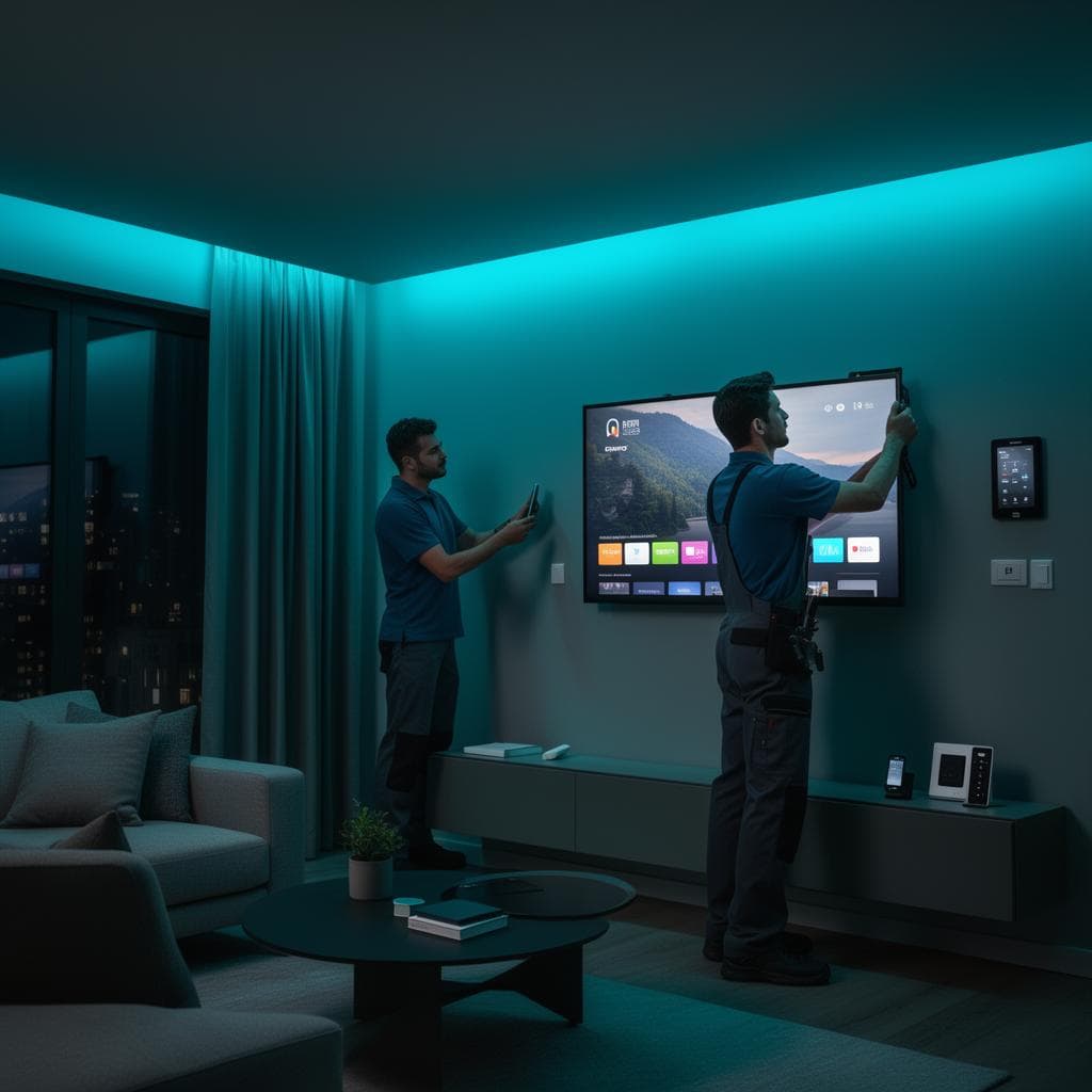 Technicians installing home tech